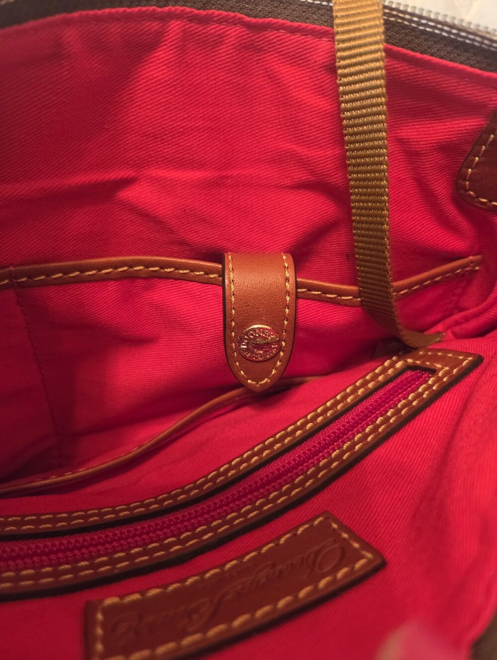 Dooney & Bourke Hot Pink Crossbody with Brown Leather Trim - Picture 5 of 13